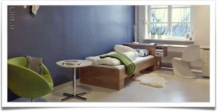 دکوراسیون مدرن اتاق نوجوان با ترکیب رنگ‌های سبز و آبی بهمراه تخت چوبی