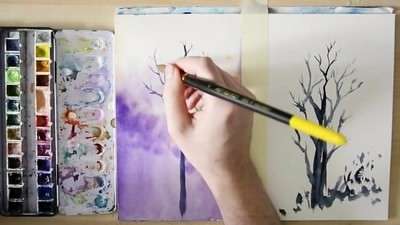 آموزش نقاشی شاخه‌های درختان با آبرنگ