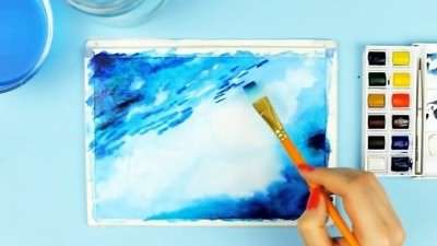 لوازم تکنیک آبرنگ برای کشیدن نقاشی اقیانوس
