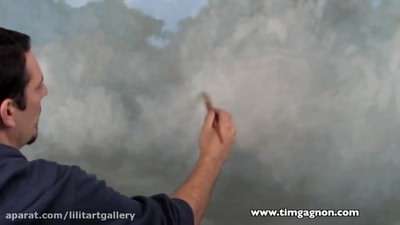 آموزش نقاشی آسمان ابری با رنگ روغن