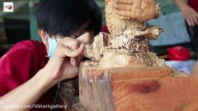 آموزش طراحی و ساخت مجسمه چوبی فایتر ژاپنی