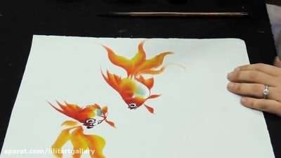 آموزش نقاشی ماهی قرمز گلدفیش با تکنیک آبرنگ چینی
