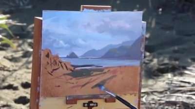 آموزش نقاشی چشم انداز دریا با تکنیک رنگ روغن