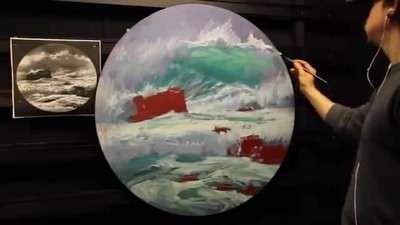 آموزش نقاشی موج دریا با تکنیک رنگ روغن