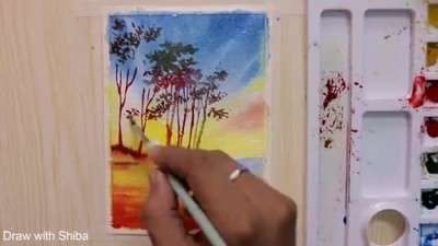 آموزش نقاشی جنگل غبارآلود با تکنیک آبرنگ