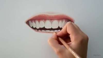 آموزش نقاشی لب‌ها و دندان‌ها با مدادرنگی