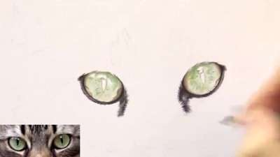 آموزش نقاشی چشمان گربه با مدادرنگی