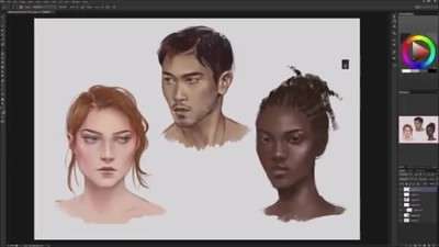 آموزش نقاشی دیجیتال چهره‌ها با رنگ پوست‌های متفاوت