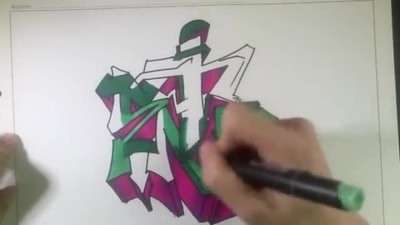 آموزش تمرینی طراحی نوشته در هم تنیده با نقاشی گرافیتی روی کاغذ
