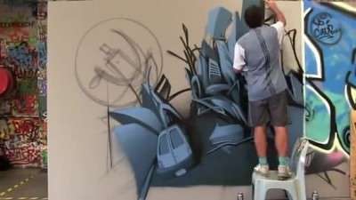 آموزش نقاشی گرافیتی نوشته سه بعدی روی دیوار